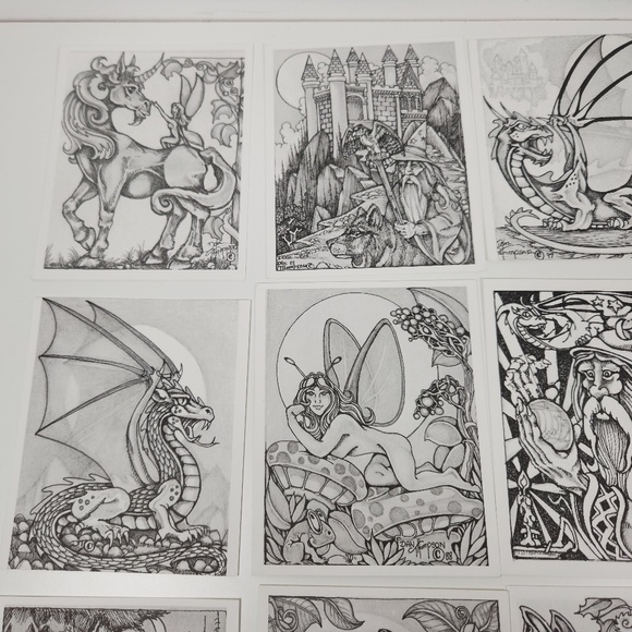 VTG Dan Thompson Fine Art Adult Coloring Book POSTCARDS Fantasy Dragon Fairy - Picture 2 of 8